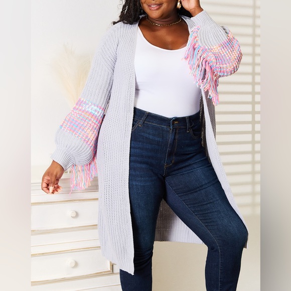 Woven Right Ribbed Long Sleeve Cardigan